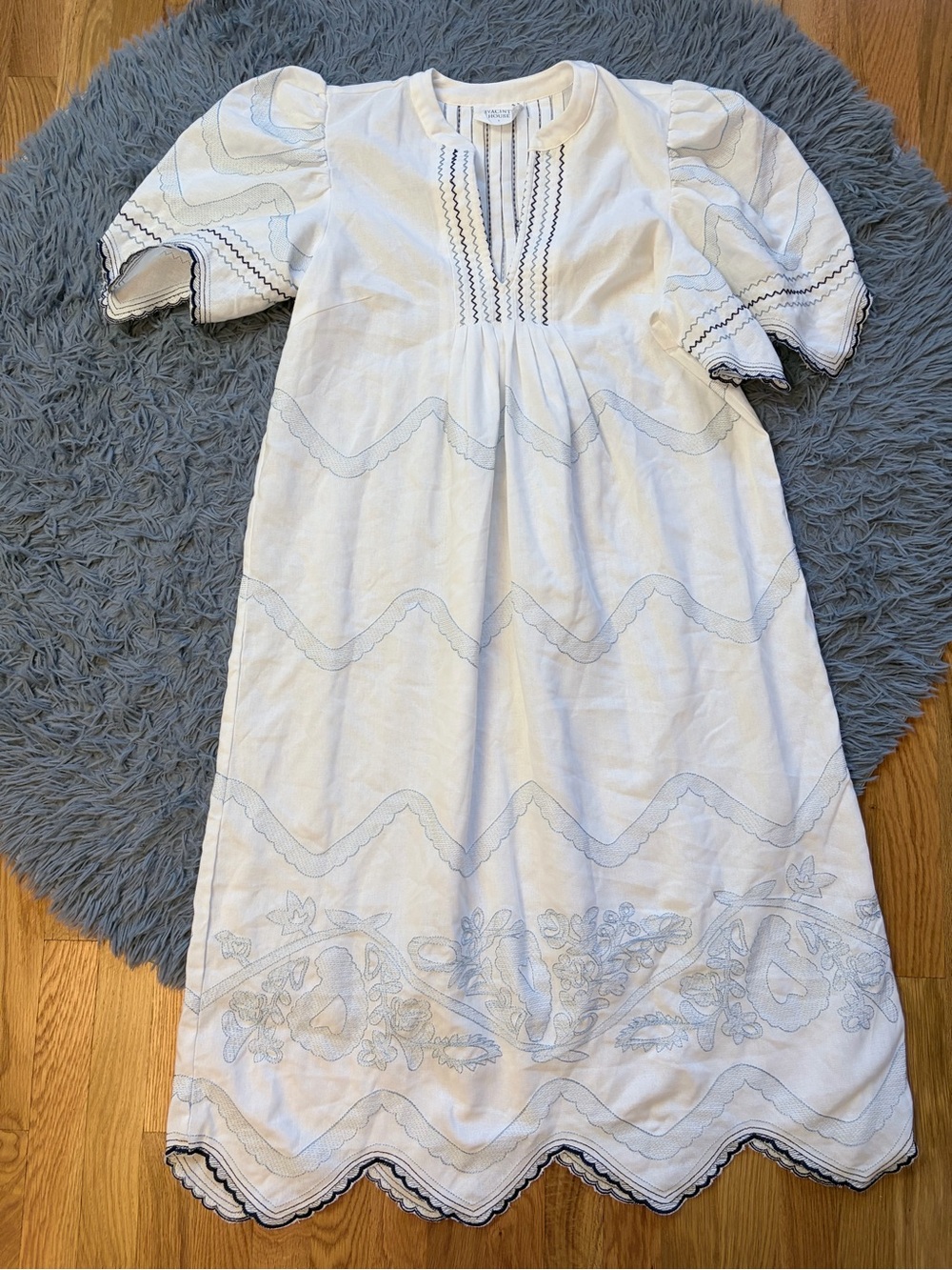 Tuckernuck Hyacynth House White Linen Embroidered Weston Midi Dress Size L - Picture 2 of 6